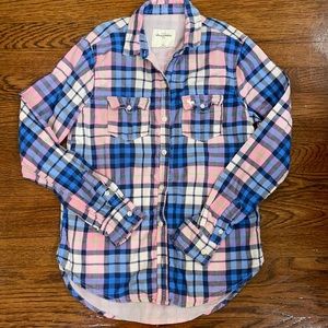 Abercrombie XL girls plaid cotton button down pink